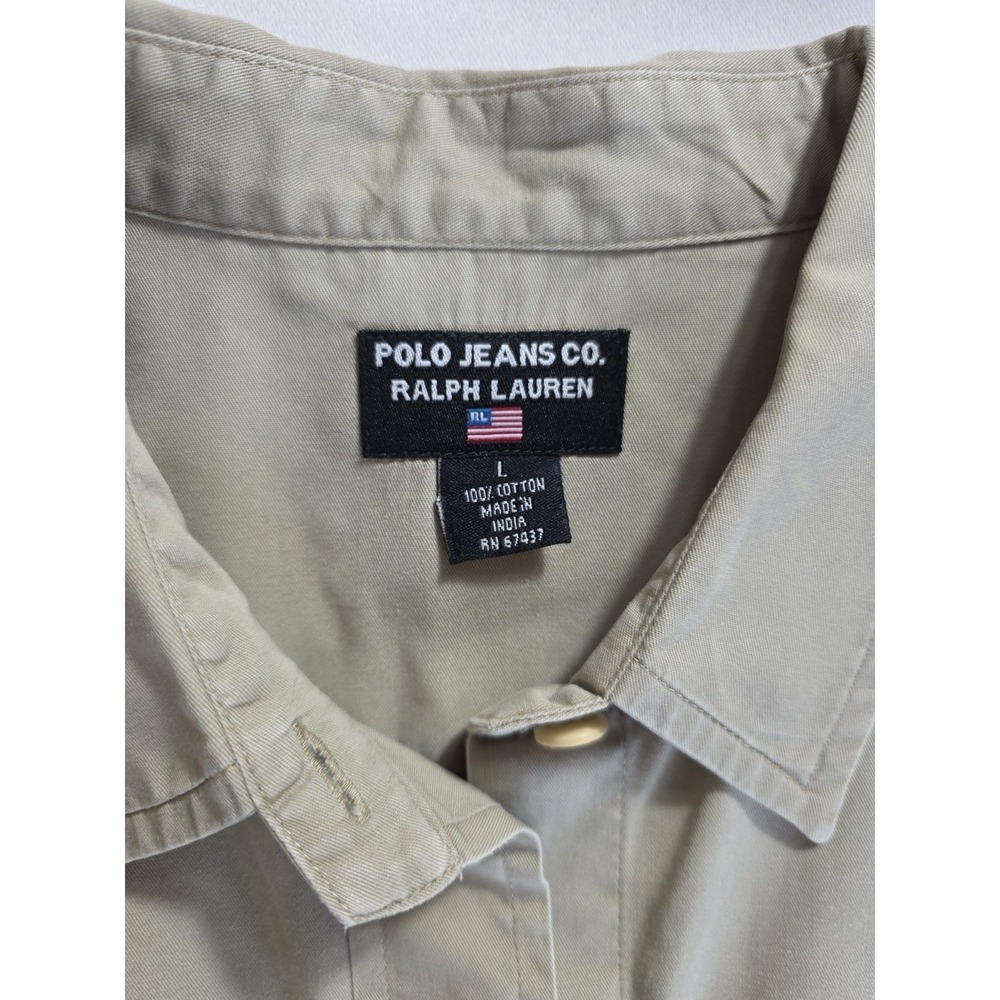 Vintage Polo Jeans Co Ralph Lauren Women's L Khaki Button Up Shirt Y2K - Picture 6 of 11